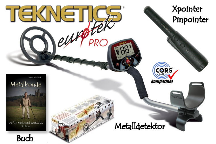 Metalldetektor Premium Ausrüstungspaket Teknetics Eurotek PRO (LTE) mit Quest Xpointer Pinpointer